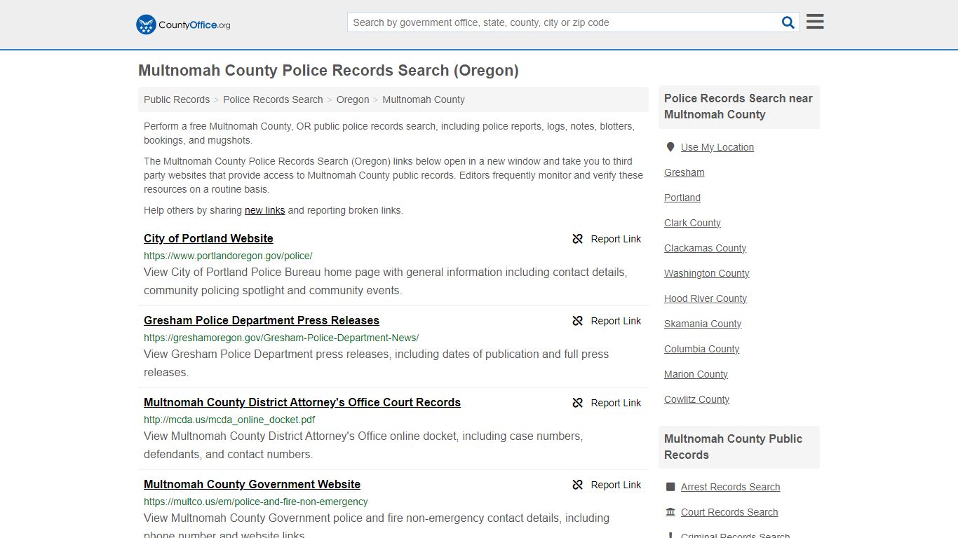 Police Records Search - Multnomah County, OR (Accidents & Arrest Records)