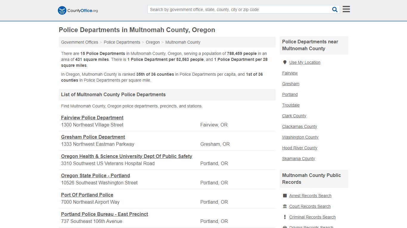 Police Departments - Multnomah County, OR (Arrest Records & Police Logs)
